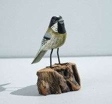 Bird Sculpture, Painted Wood Carving, Wooden Bird Art, Handcrafted, Gift for Him