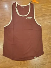 Youngla Classics Tank Mens Size Small Brown Cream Trim Logo Workout #324 NWT