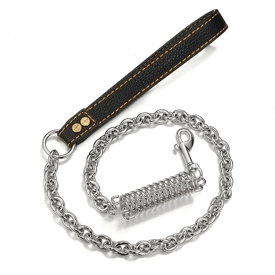 1ft/2ft/3ft Large Pet Dog Leash Stainless Steel Curb Chain with Damping Spring - Image 3 of 4
