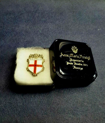 Spilla Vintage Souvenir - Genova - Metallo Placcato Argento - Smalto - Foto 5 di 6
