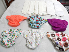 6 Infant BABY Girl's Diaper Covers Lined Adjustable One Size 6 Diaper Inserts