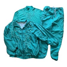 Vtg Blue 3 Pc Tracksuit Nylon Jacket Shirt Parachute Pant Set Suit Rafael Large