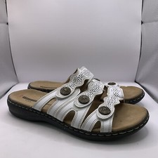 Clarks Leisa Grace Women s White Leather Strap Flip-Flops Sandals Shoes 10M