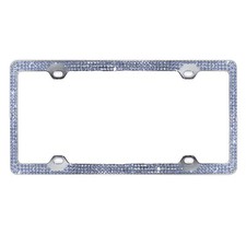 Crystal Blue Rhinestone Bling 3 Row Metal Car License Plate Frame W Caps