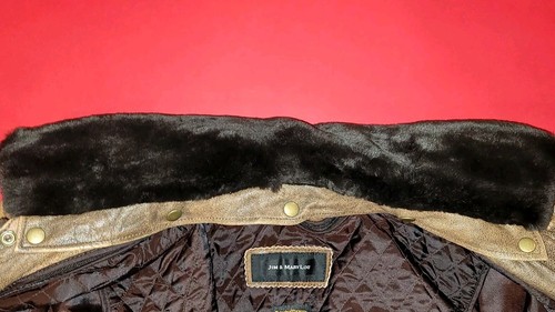 VTG Jim & Mary Lou Marylou Men’s Brown Leather Bombrr Jacket L Faux Fur Collar - Picture 10 of 18