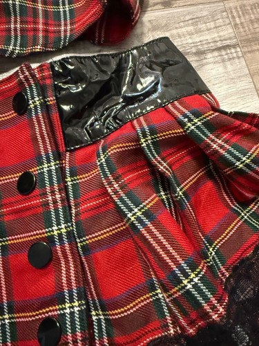 Vintage Vorspiel rot kariert Rock & Top Set schwarz Spitze Kreuz Akzente M/L Punk Grunge - Bild 13 von 13