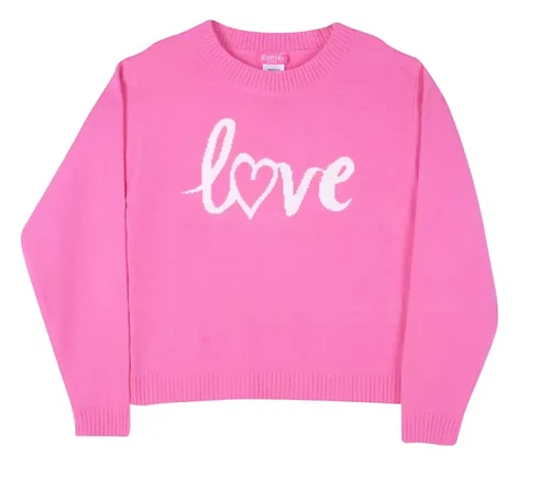 Zunie Girls Valentines Day Sweater Size Medium (7/8) Bright Pink "Love" - Picture 8 of 9