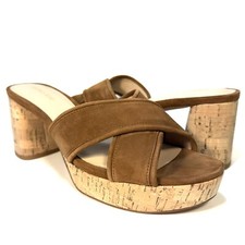 VERONICA BEARD Dory Suede Leather Cork Block Heel Sandals Brown MSRP 350 