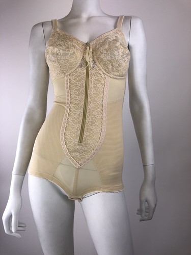 VINTAGE 1960S CREAM CORSET BASQUE SHAPER SUSPENDER BODY GIRDLE UK 8 10