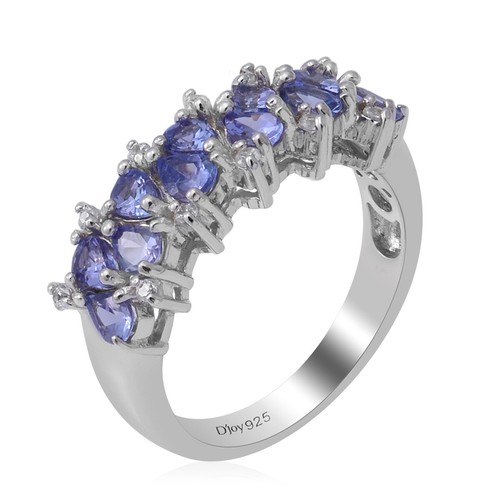 Tanzanite and Natural White Zircon Ring in Platinum Over Sterling Silver 1.90ctw - Picture 2 of 4