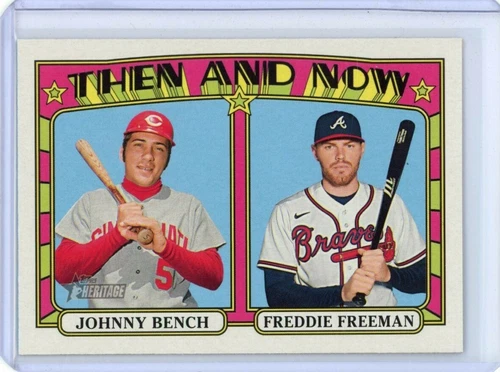 2021 Topps Heritage Johnny Bench / Freddie Freeman Then and Now Insert