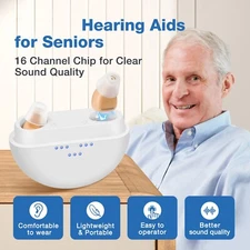 Rechargeable Hearing Aids With Noise Cancelling, OTC Invisible In Ear With Case