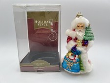 Santa Claus Blown Glass Christmas Ornament Tree Santa Sac Faux Fur Trim Suit
