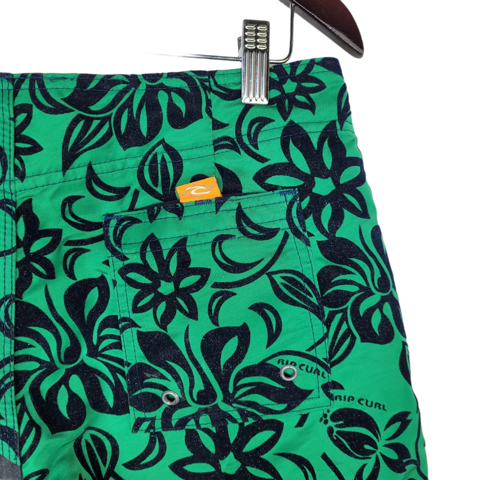 Rip Curl Board Shorts Mens 32 Floral Swim Swimwear Trunks Surf  Green Felt Black - Image 2 of 4