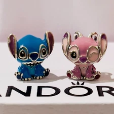 Pandora Disney Stitch & Angel Charm Set 793815C01‑793739C01 Gift Ready w/Pouch