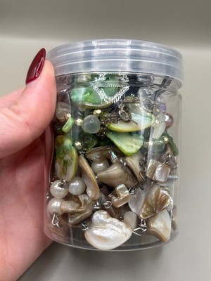 Lot of 2 Broken Jewelry Craft Jars   Beads, Shell, Glass, Rhinestones   Repurpos