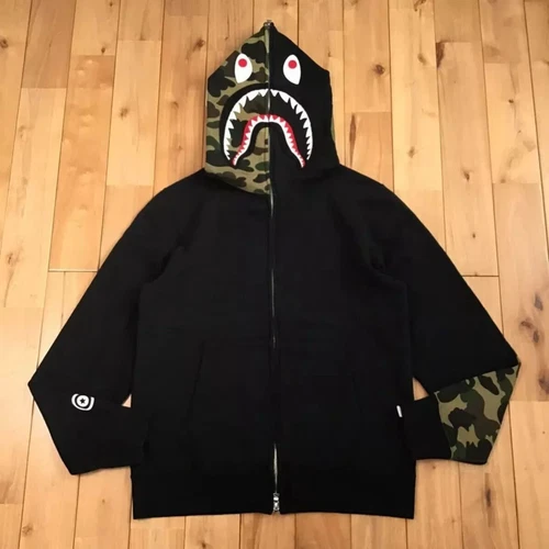 A BATHING APE (BAPE) Felpa con cappuccio e zip intera BAPE camo shark una scimmia da bagno NIGO nera taglia M