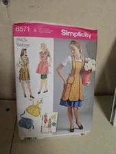 Simplicity 8571 Sm-Lg Vintage 40's Apron Ruffle Scallop Full Half Pocket Pattern