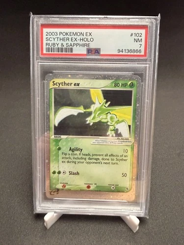 2003 POKEMON EX RUBY & SAPPHIRE #102 SCYTHER EX-HOLO PSA 7