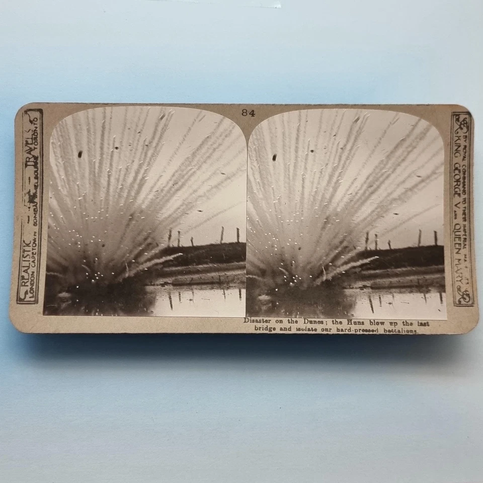 Primera Guerra Mundial Militar Stereoview C1916 Yser Bélgica Batalla de Dunas Ráfaga de Concha Alemana Foto 2 de 3