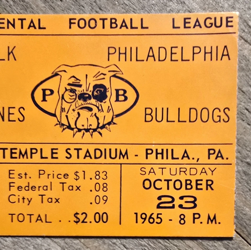 1965 Philadelphia Bulldogs Norfolk Neptunes Ticket Stub Continental Football - Image 2 of 4