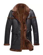 Men’s Brown Sheepskin Aviator Shearling Leather Jacket – Real Fur Winter Coat