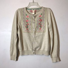 Sundance Oatmeal Cotton Floral Embroidered Cardigan Womens Small