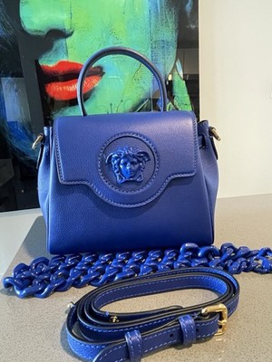 Versace La Medusa Medium Top Handle Vitello Bag BLUE$2300