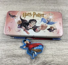 2000 Harry Potter Sorcerers Stone Pencil Case Metal Lift Out Tray w/ Supplies