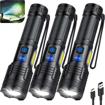SKYFIRE 90000LM LED Flashlight Rechargeable Zoom Fire Starter Waterproof