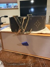 Louis Vuitton Men's Monogram LV Initiales Logo Buckle Belt Brown Gold 32 40mm