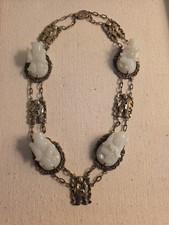 Antique Chinese White Jade and Silver Necklace