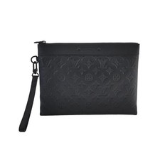Louis Vuitton Pochette To-Go Black Leather Black HW Clutch Duty Paid