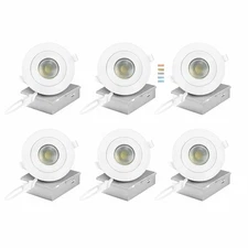 6pack 4 Inch LED Gimbal Recessed Light with Junction Box,Adjustable Direction 9W