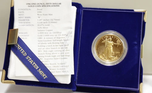 1996 W US 1 oz Proof Gold Eagle 1 oz $50 Gem Box/COA...