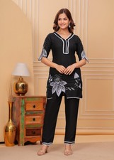 Women  s Black Embroidered Co-ord Set  Stylish Floral Work Kurta Pant NF-42 