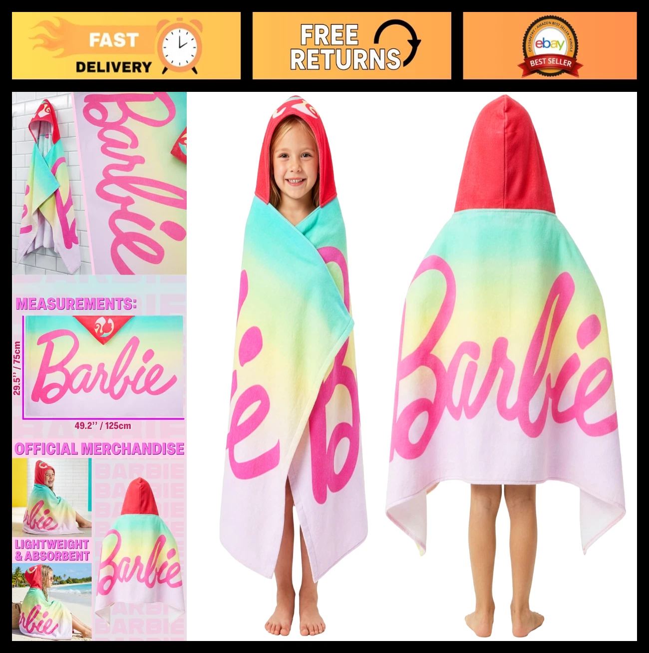 Hooded Bath Towels for Girls, Soft Cotton Beach Poncho, Cozy Shower Travel Towel