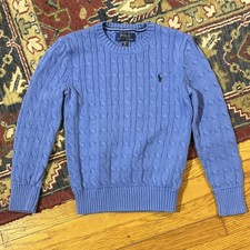 Polo Ralph Lauren Cable-Knit Cotton Sweater Blue Crew Neck Kids Youth S
