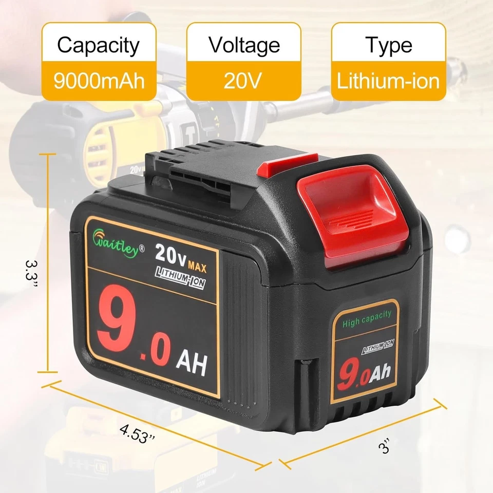 Reliable 20V 9Ah Lithium-Ion Battery Set with LED Indicator for All Power Tools - Image 4 of 4