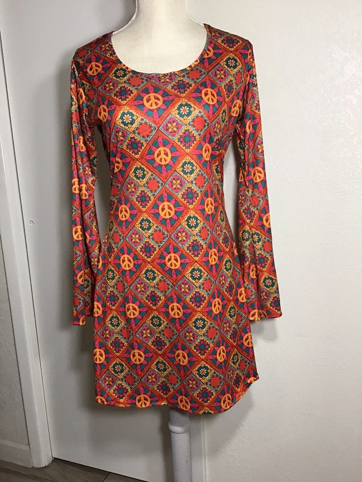 SPIRIT HIPPIE HALLOWEEN COSTUME 100% POLYESTER ADULTS  S-M SIZE 8 ( M )  - Image 3 of 4