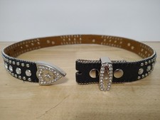 Nocona Girls Rhinestone Black Leather Western Belt Size 24 N4427601 No Buckle