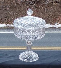 EAPG CLEAR DUNCAN  "SNAIL"  HIGH STANDARD  7"  FTD. COVERED COMPOTE