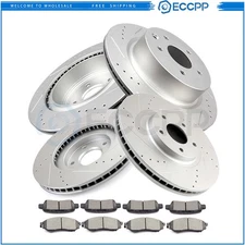 Front & RearBrake Rotors Silver & Pads for INFINITI G37 Drilled Slotted 3.7L