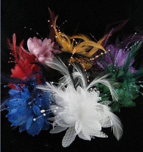 Flower Feather Bead Corsage Hair Clips Fascinator Hairband and Pin - Image 2 of 3