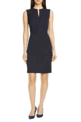 NORDSTROM Signature Navy Blue Split Neck Cotton Stretch Twill Cocktail Dress 6