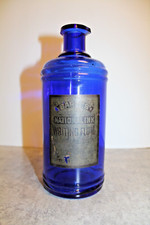 RARE COBALT BLUE BARNES NATIONAL INK WRITING LABELED BOTTLE FLUID 32 OZ