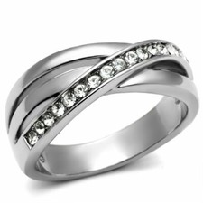 Clear CZ Bypass Womens Tarnish Free Stainless Steel Wedding Eternity Band