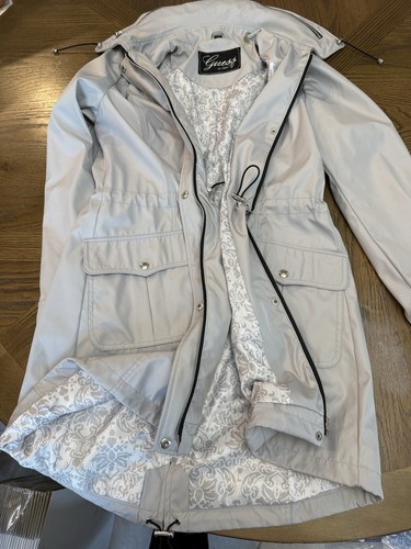 Authentic Guess Hooded Trench Zip Up Lined Coat Large - Picture 2 of 20