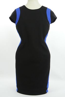 dvf bodycon dress Diane Von Furstenberg Midi Sheath Color Block Black Blue Sz 8 Dvf wrap dress