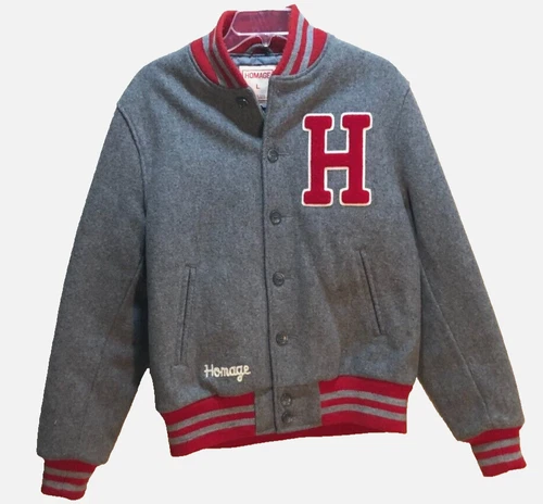 Homage USA 122964 Virgin Wool Nylon Letterman Sewn Gray Buttons Vintage Jacket L